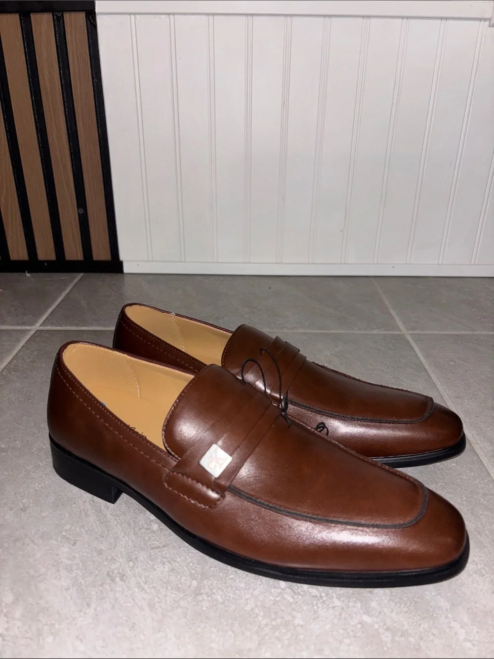 Calvin Klein Men's Brown Leather Penny Loafers